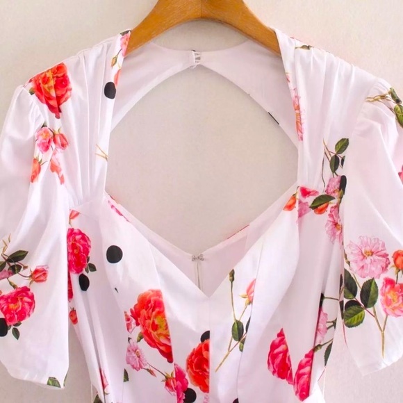 NEW! Floral & Polka Dot Belted Cut Out Back Mini Dress - Picture 8 of 12